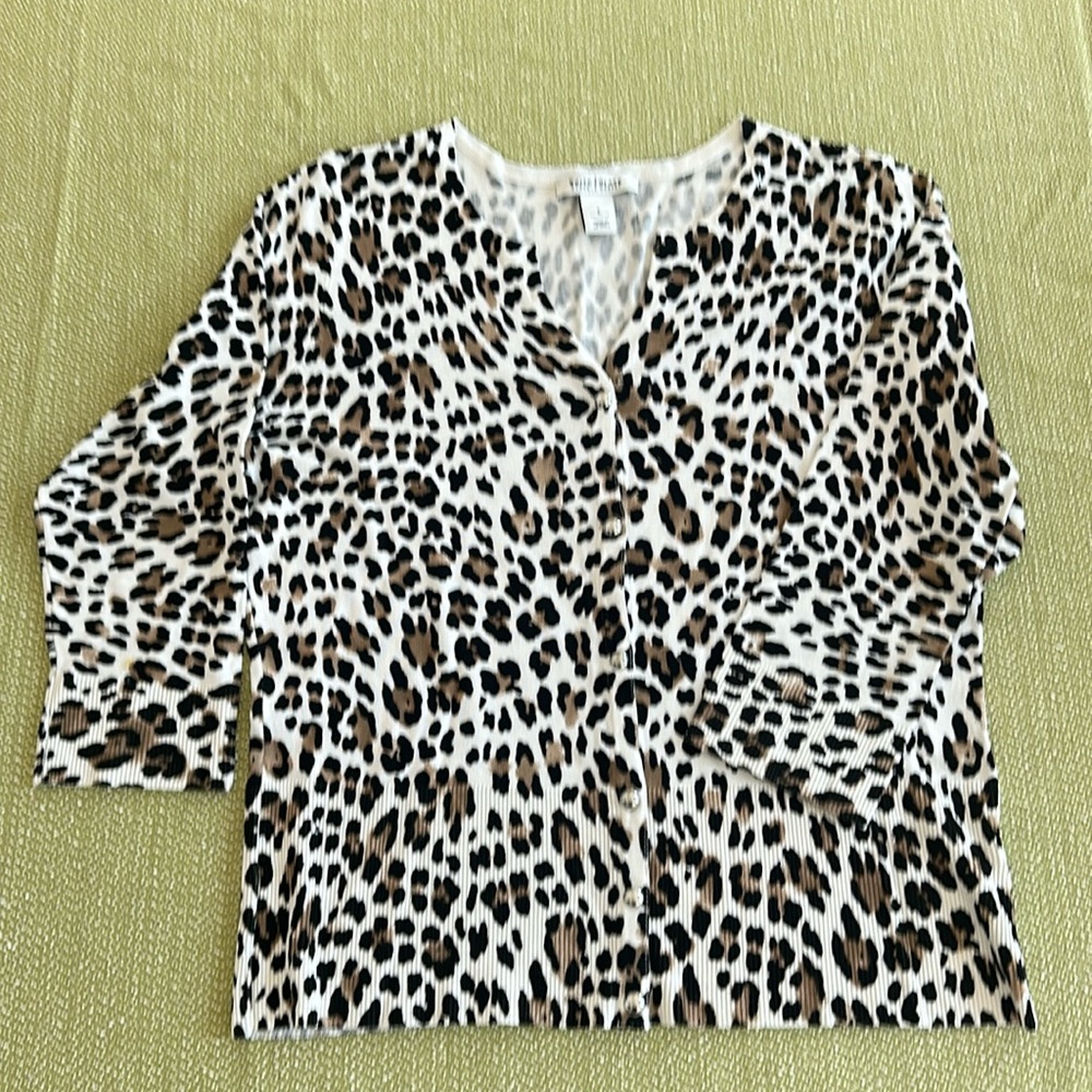 White House Black Market leopard print Cardigan sweater
